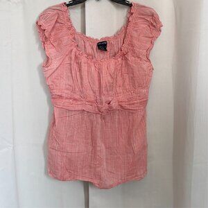 Max Edition Women Top Size XL PInk Cotton Ruffle Smock Boho Coquette Fairy 18362